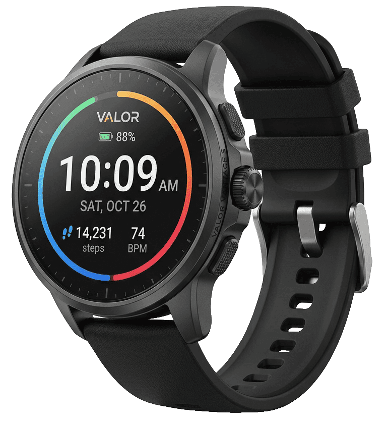 Runde schwarze Smartwatch am Silikonarmband