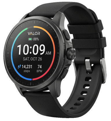 Runde schwarze Smartwatch am Silikonarmband